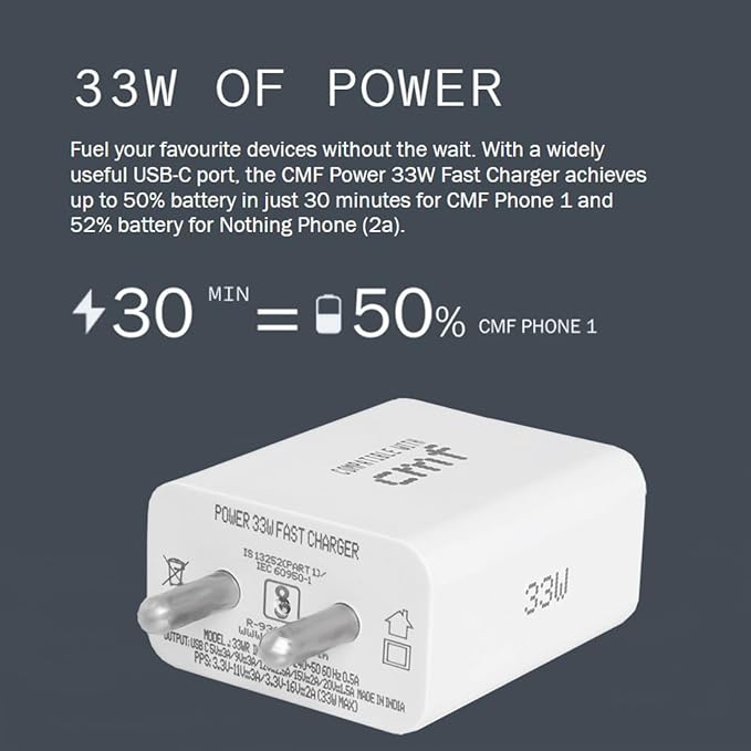 33W USB Type C Charger Adapter for Nothing CMF Phone 1/Nothing Phone 2/2a/2a Plus/3a/3a Plus Phone 1/Tablet, 33watt Fast